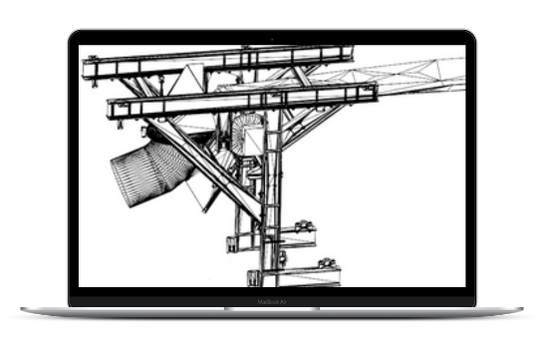 Conveyor structure model shown on a laptop