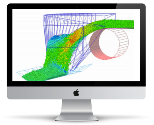 DEM simulation of material flowing through a chute