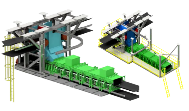 Underground transfer chute model with monorail
